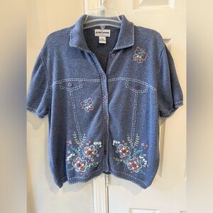 Women's XL Alfred Dunner Floral Embroidered Knit Cardigan Sweater Cottage Core